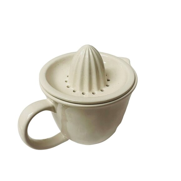 Rae Dunn Artisan Collection Ceramic Lemon Juicer & Mug CupWhite Strainer  5" x 7 - Picture 2 of 8